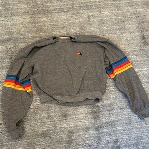 Aviator Nation Gray Crewneck with Colorful Stripes